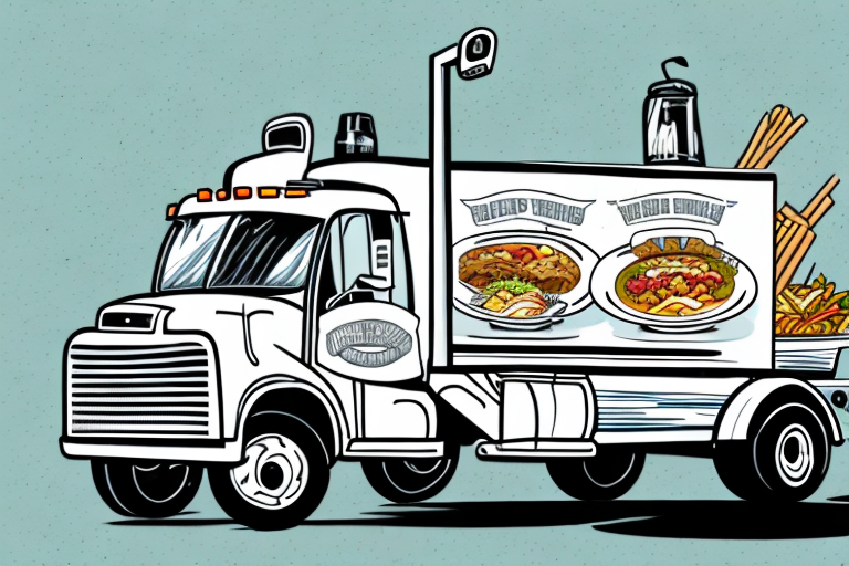 A truck parked at a roadside diner with a variety of meal options on display