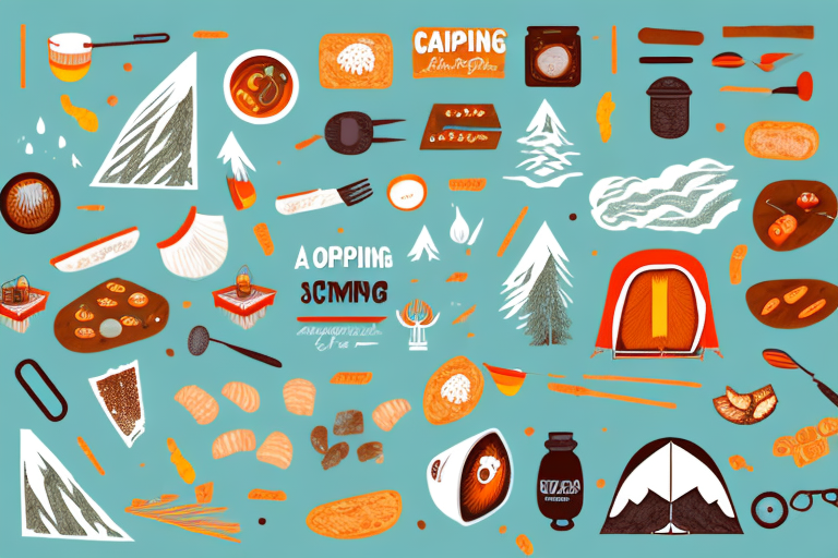 A camping scene with a variety of no-cook camping food items