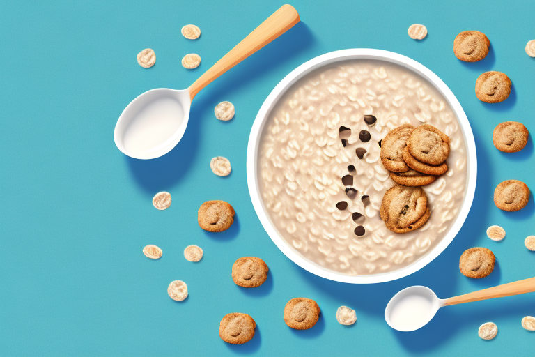 A bowl of oatmeal with cookie ingredients and a spoon
