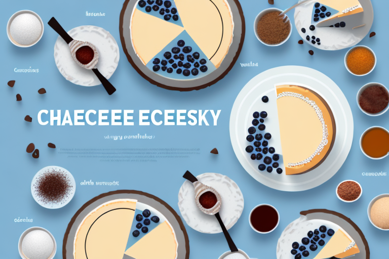 A delicious-looking cheesecake with all the ingredients laid out