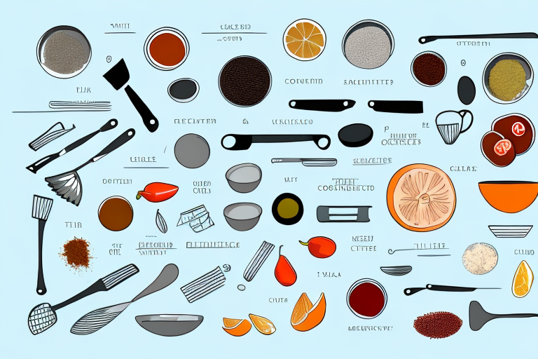 A kitchen counter filled with ingredients and kitchen tools
