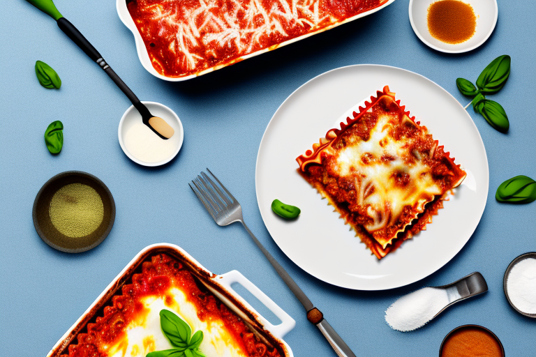 A lasagna dish with the ingredients layered in the pan