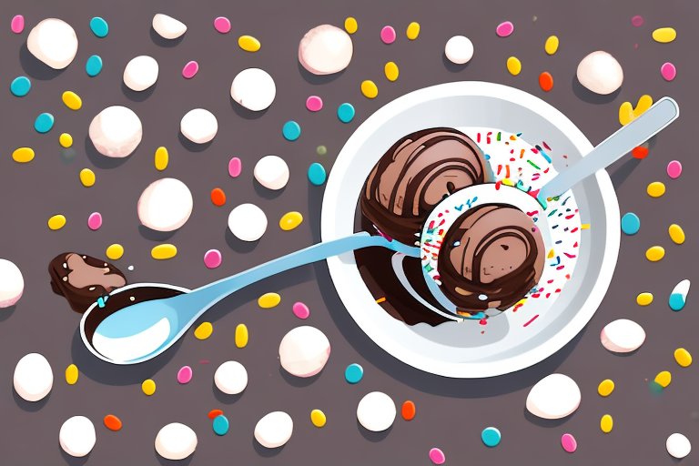 A bowl of chocolate ice cream with sprinkles and a spoon