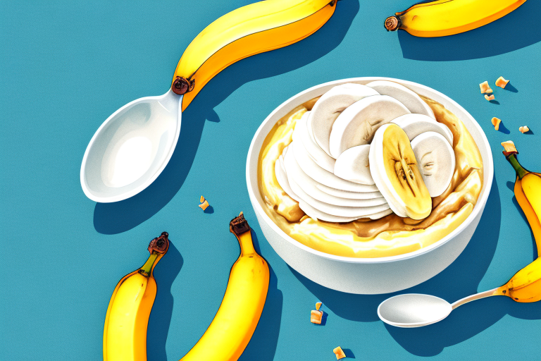 A bowl of banana pudding with a spoon and a banana peel on the side