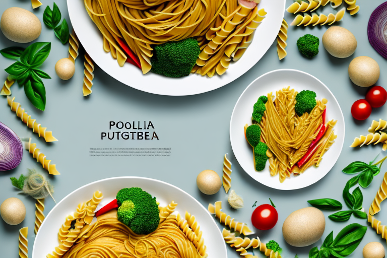 A bowl of uncooked pasta with colorful vegetables and herbs