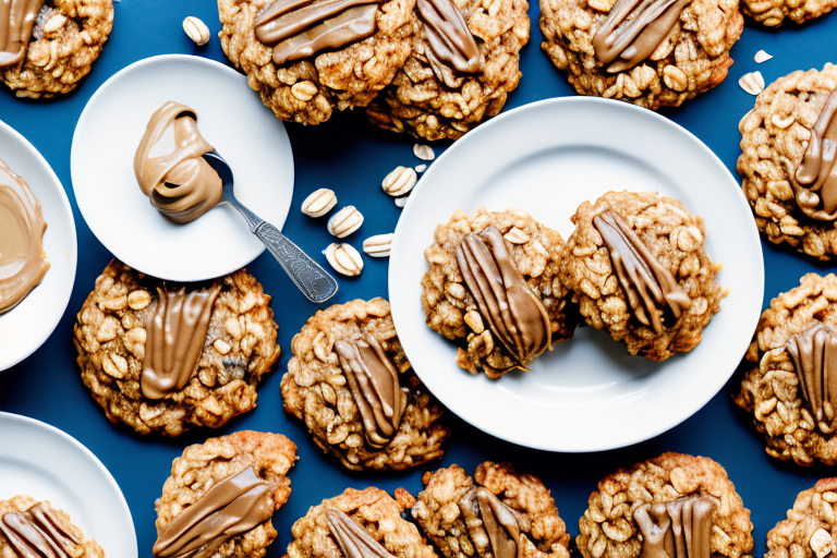 A plate of freshly-made no-cook peanut butter oatmeal cookies