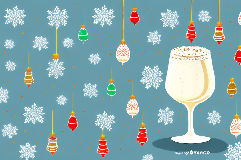 A glass of eggnog with festive decorations