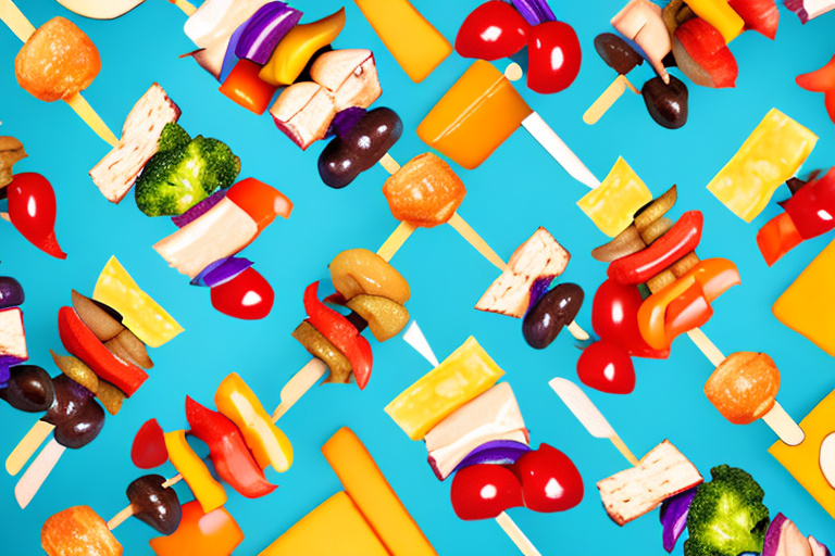 Colorful appetizer skewers with various ingredients