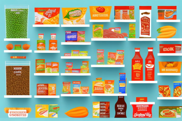 A grocery store shelf stocked with a variety of food items suitable for no-cook meals