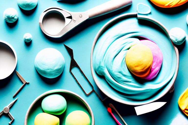 A bowl of homemade playdough with a few simple tools for shaping it