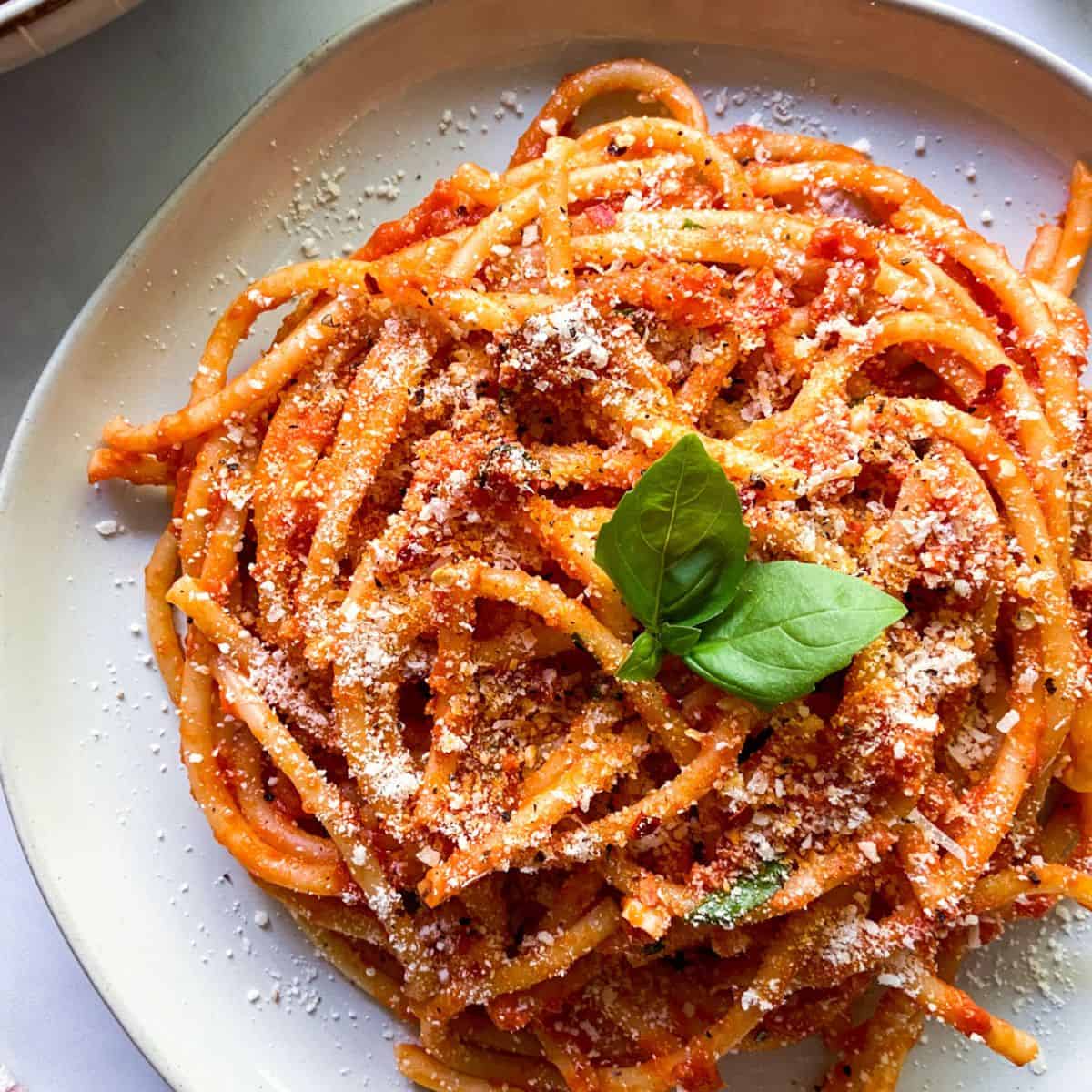 Bucatini with Tomato and Basil Sauce Recipe