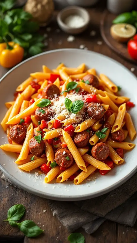 Penne with Spicy Sausage and Bell Pepper Sauce Recipe