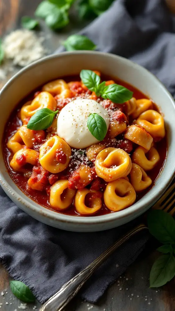 Tortellini with Tomato Sauce and Mozzarella Recipe