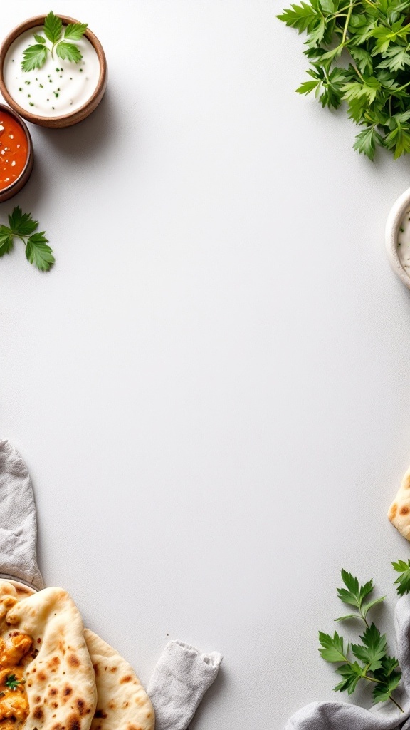 A plate of Chicken Tikka Masala with naan and garnished with fresh herbs.