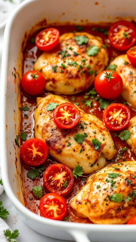 Baked Garlic Tomato Chicken with fresh tomatoes and herbs