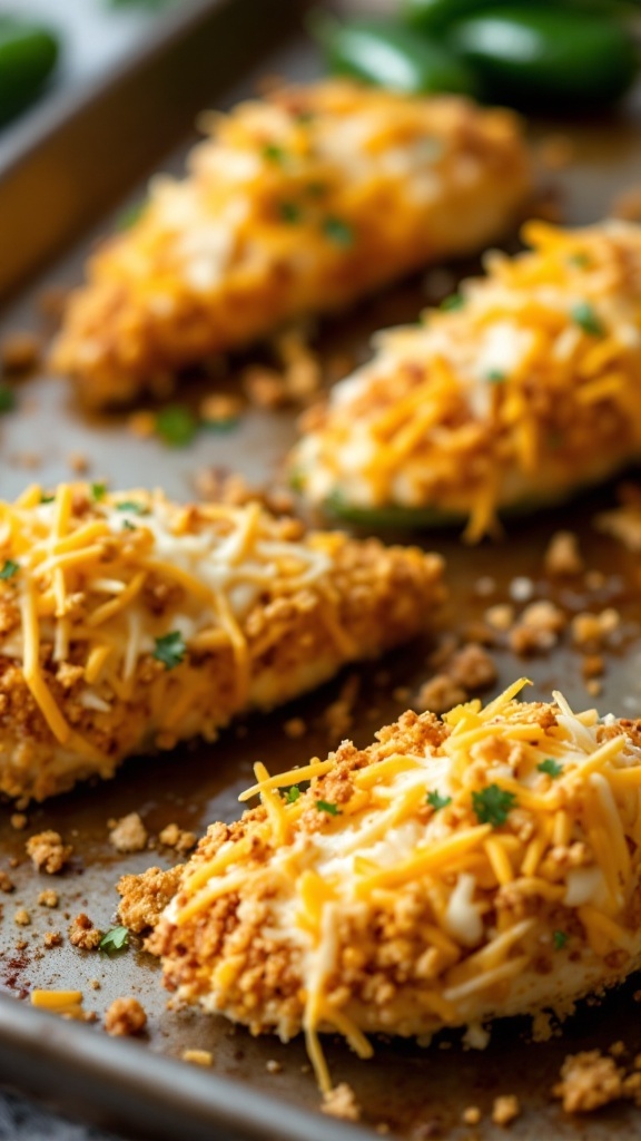 Baked Jalapeno Popper Chicken with cheese and breadcrumbs