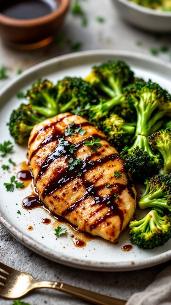 Balsamic glazed chicken breast with broccoli