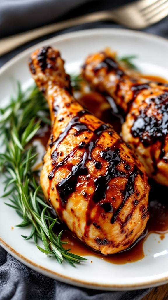 Balsamic glazed chicken legs served on a plate