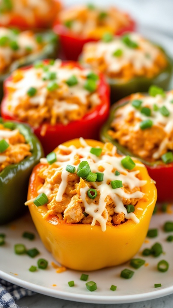 Buffalo Chicken Stuffed Peppers with cheese and green onions