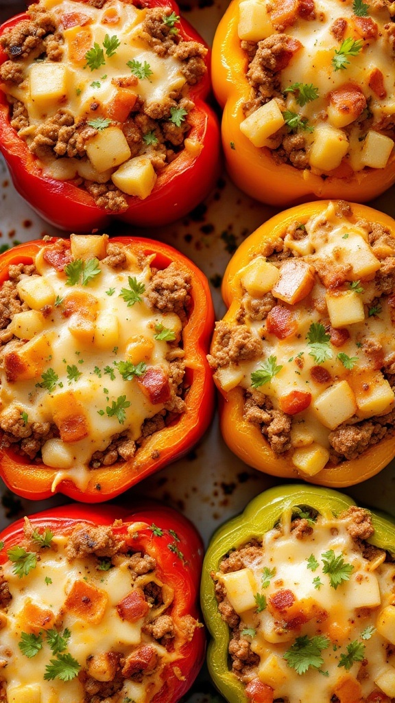 Cheesy Beef and Potato Stuffed Peppers