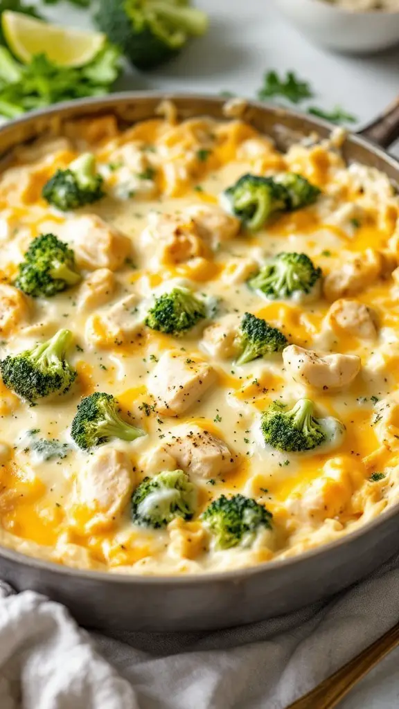 Cheesy Broccoli and Chicken Alfredo Bake dish