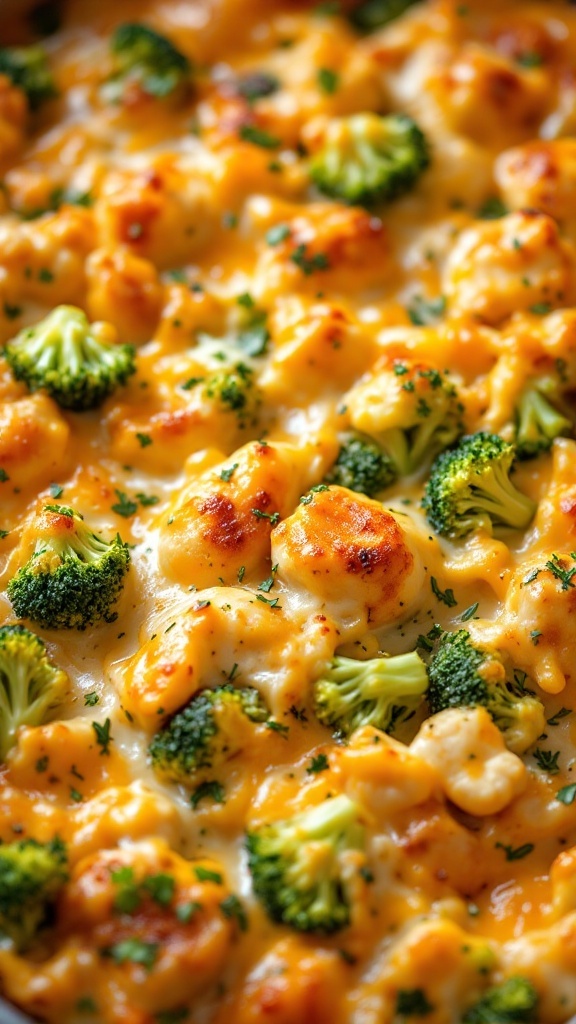 Cheesy chicken and broccoli bake