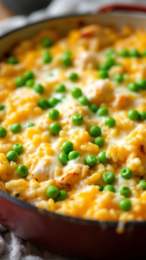 Cheesy chicken and rice casserole with peas