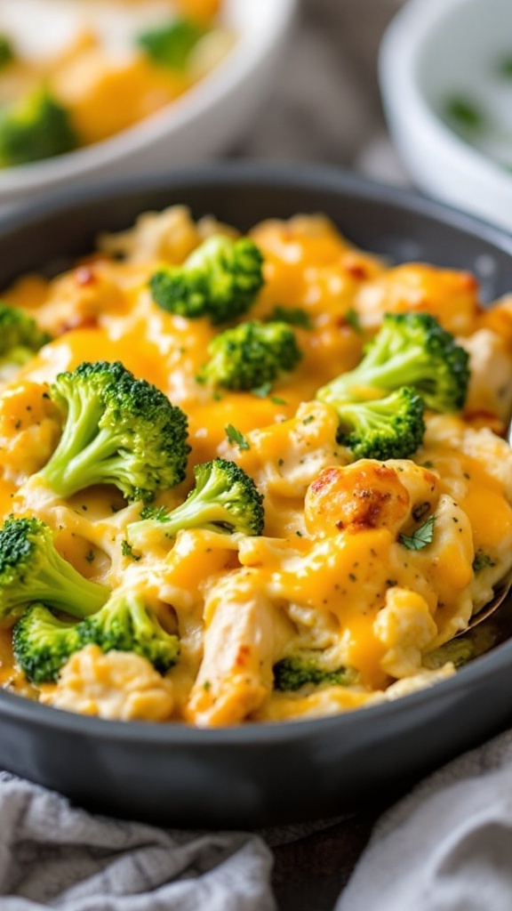 A delicious cheesy chicken and broccoli casserole.