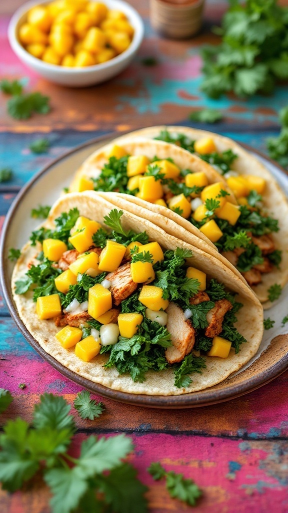 Chicken and Kale Tacos with Mango Salsa