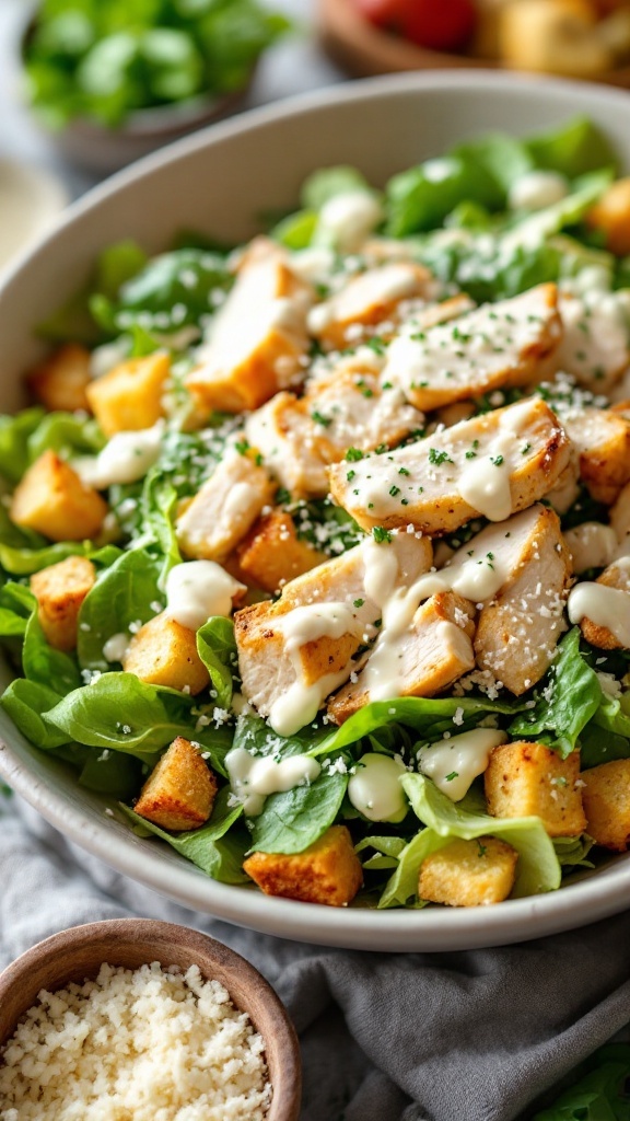 A delicious Chicken Caesar Salad with grilled chicken, croutons, and Caesar dressing.