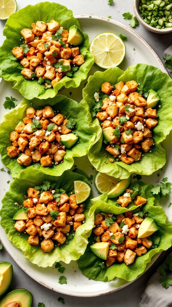 Chipotle Lime Chicken Lettuce Wraps with avocado and lime