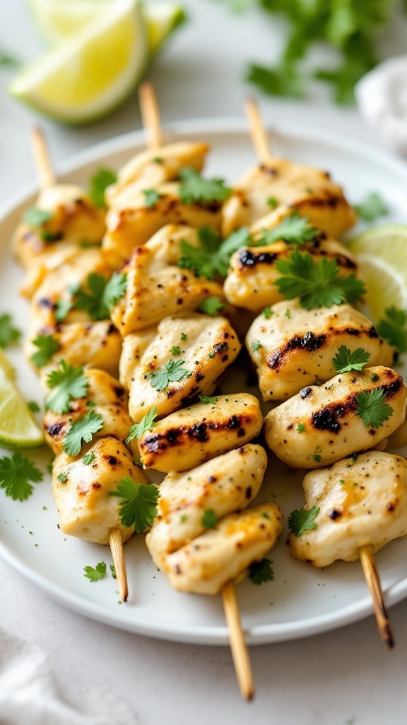 Cilantro lime chicken skewers on a plate