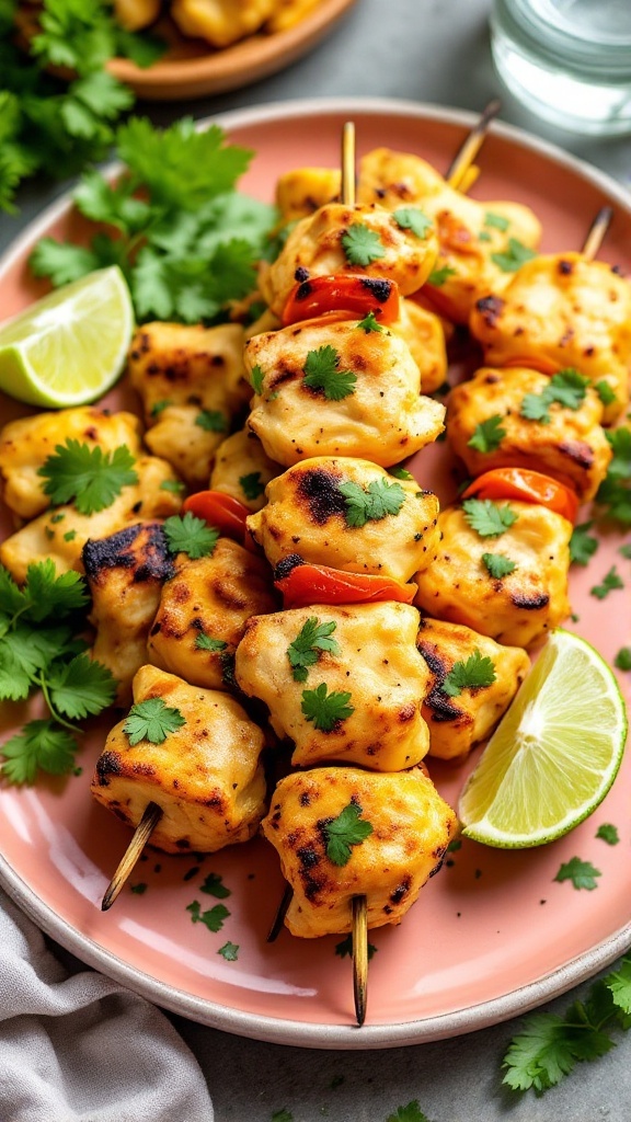 Cilantro lime chicken skewers served on a plate