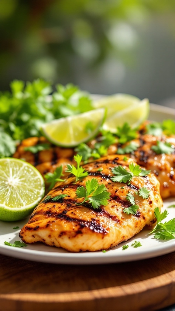 Cilantro Lime Grilled Chicken with lime slices and fresh cilantro