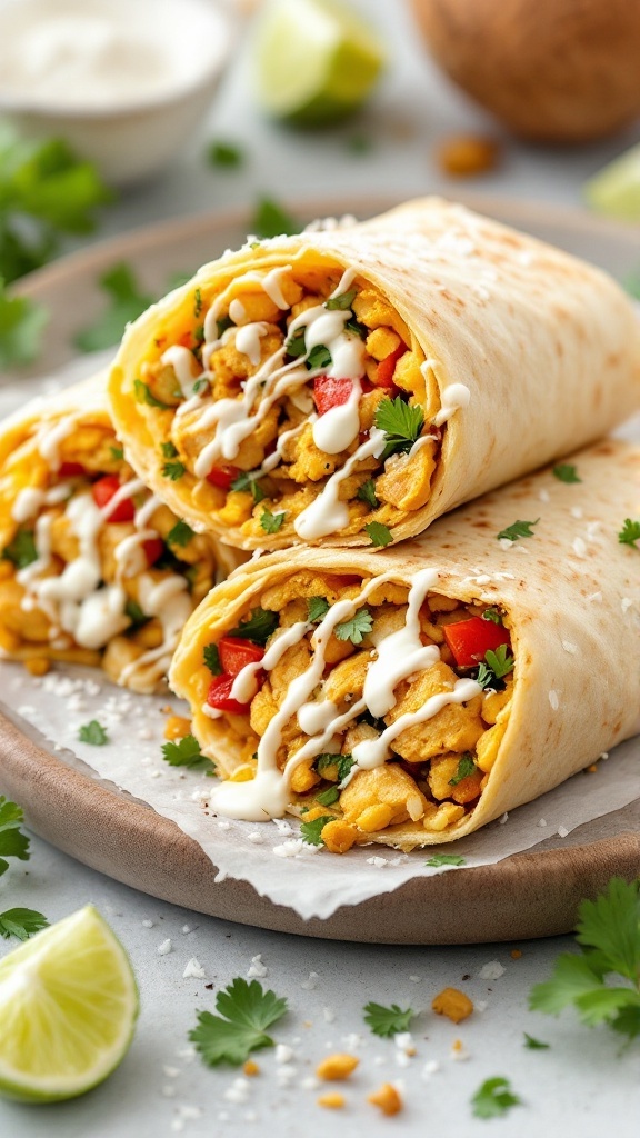 Coconut Curry Chicken Kathi Roll with fresh ingredients