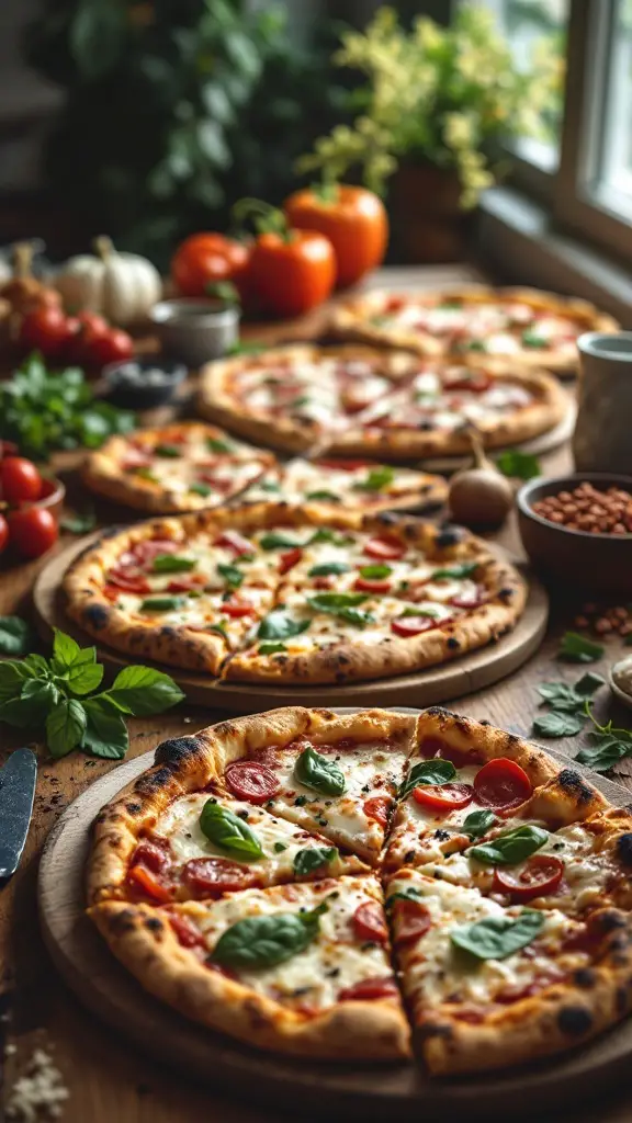 Delicious homemade pizzas with fresh toppings