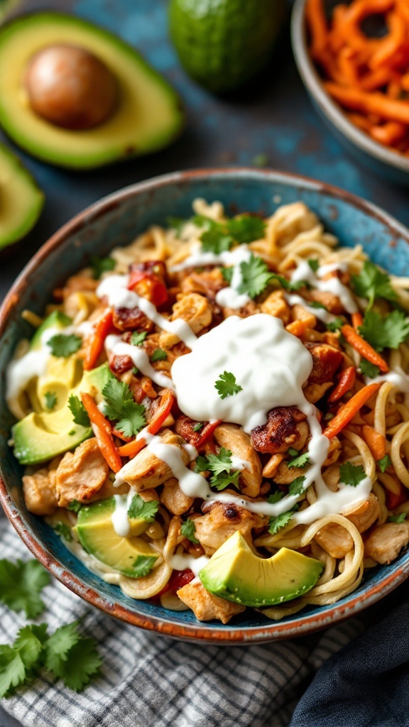 Creamy Avocado Chicken Fajitas served with fresh ingredients