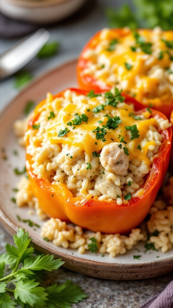 Creamy Chicken Alfredo Stuffed Bell Peppers