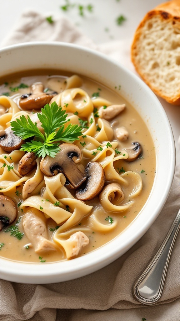 Creamy Chicken and Mushroom Noodle Soup