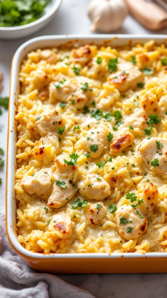 Creamy Garlic Chicken and Rice Casserole