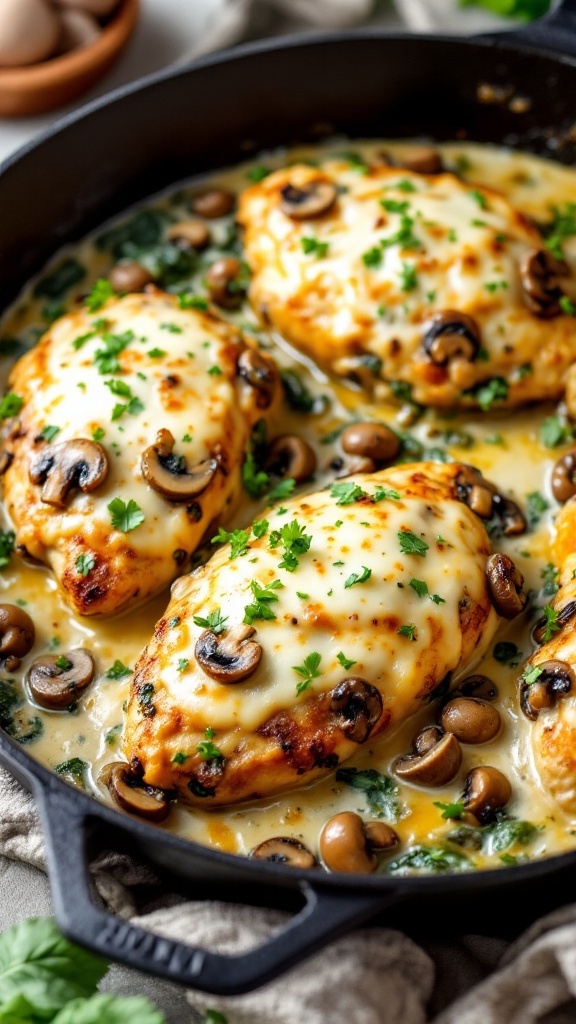 Creamy Mushroom and Spinach Chicken Bake