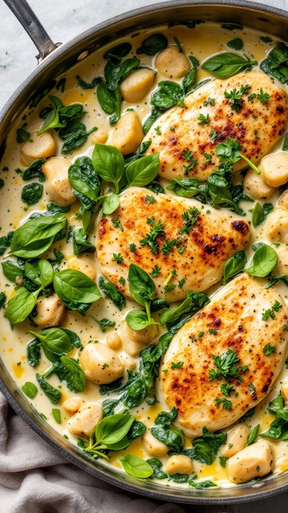 Creamy Spinach and Chicken Skillet dish