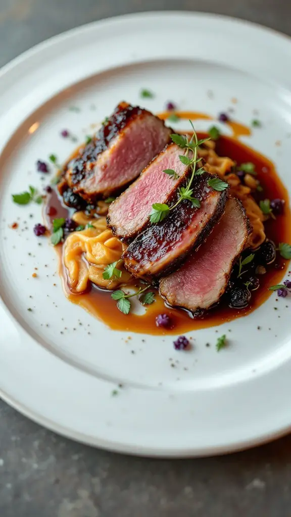 Deliciously prepared duck confit served elegantly on a plate.