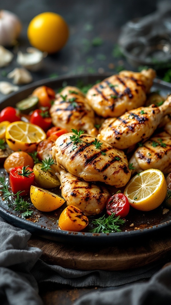 Grilled chicken breasts with lemon and garlic seasoning