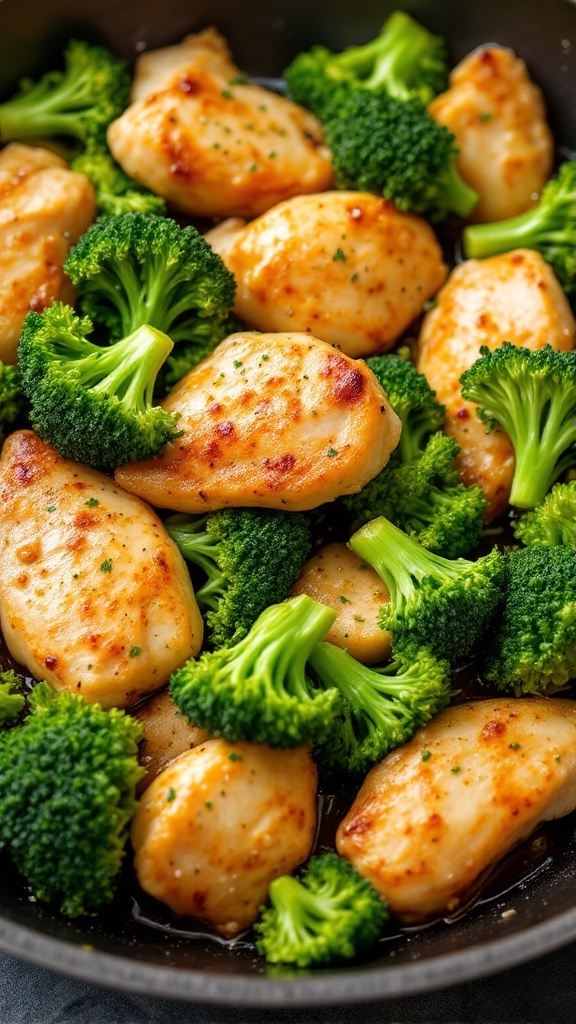 Garlic Butter Chicken and Broccoli skillet dish