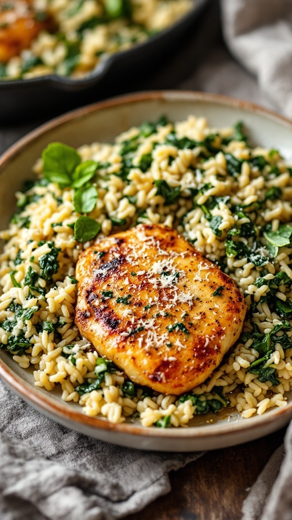 Garlic Butter Chicken served on a bed of Spinach Rice