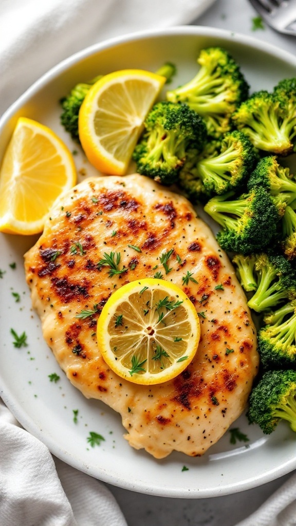 Garlic Lemon Chicken with Broccoli on a plate