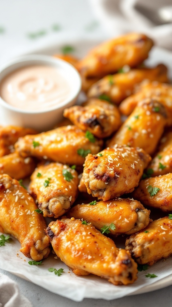 Garlic Parmesan Roasted Chicken Wings on a plate