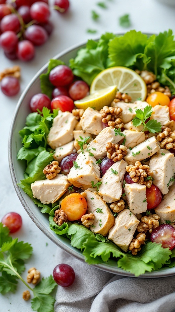 Greek Yogurt Chicken Salad with Grapes in a bowl