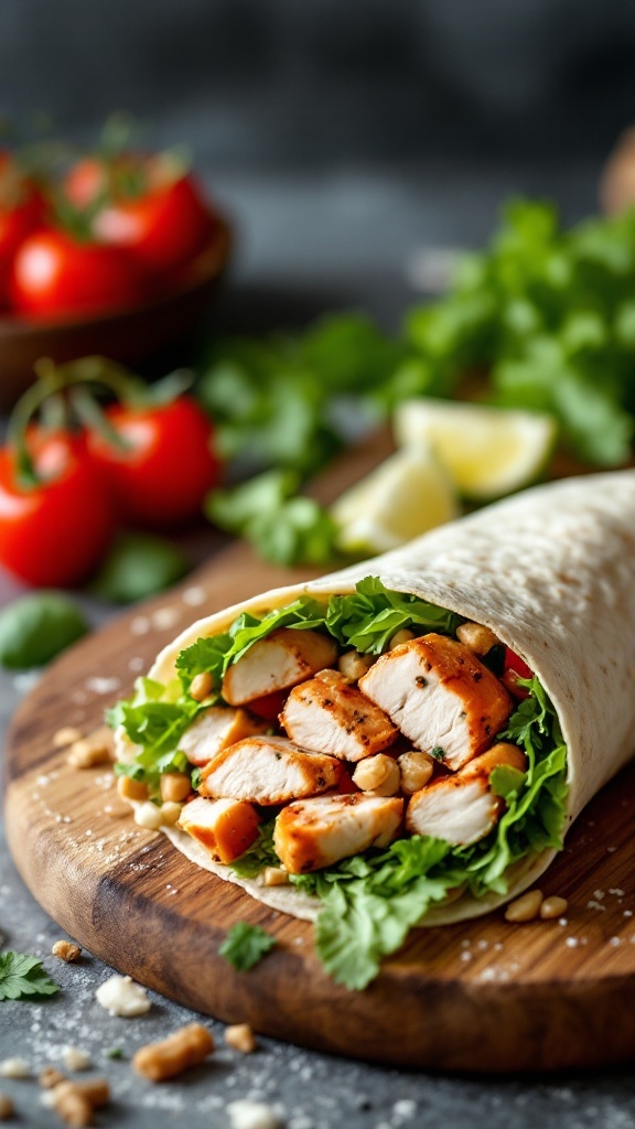 Healthy Chicken Caesar Wraps with rotisserie chicken, lettuce, and dressing